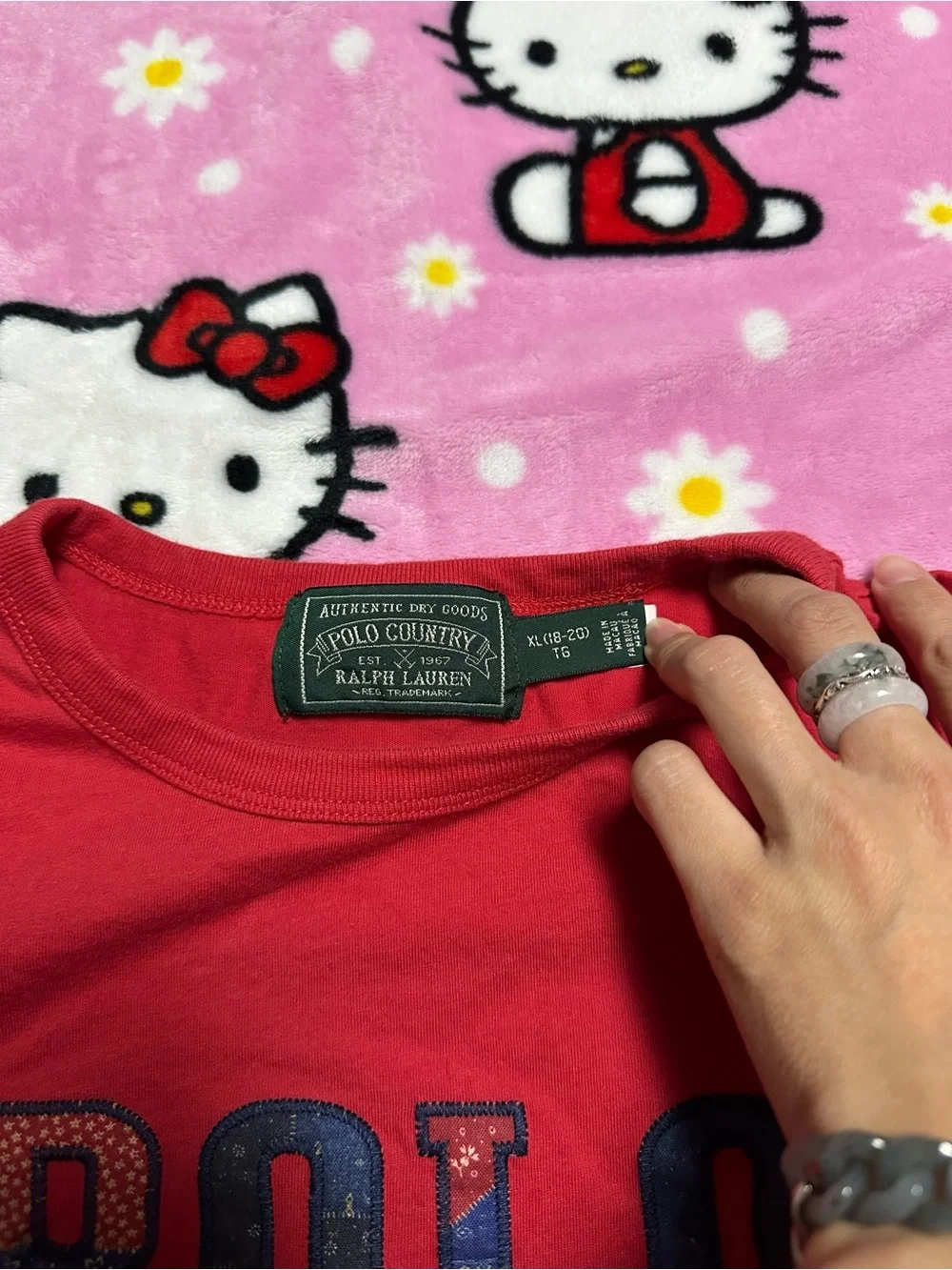 Ralph Lauren Polo Country Red Tee with patchwork POLO Script